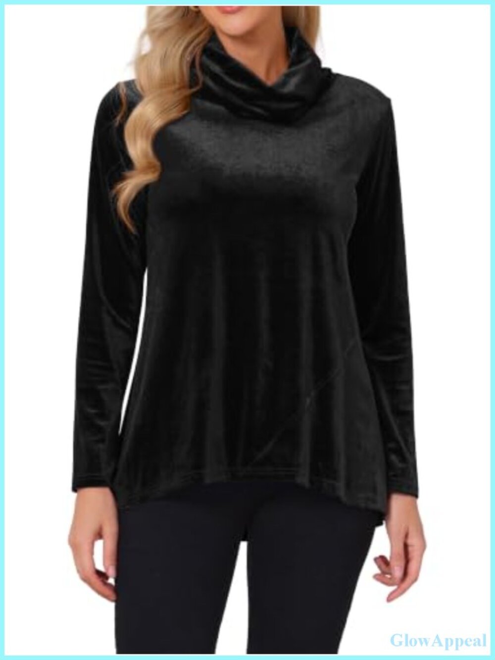 Velvet Turtleneck Tunic Top Long Sleeve Pullover Blouse